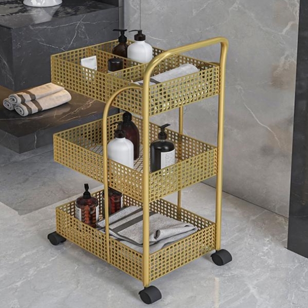 北欧铁艺置物架卧室厨房金属网红可移动浴室收纳架ins带轮小推车