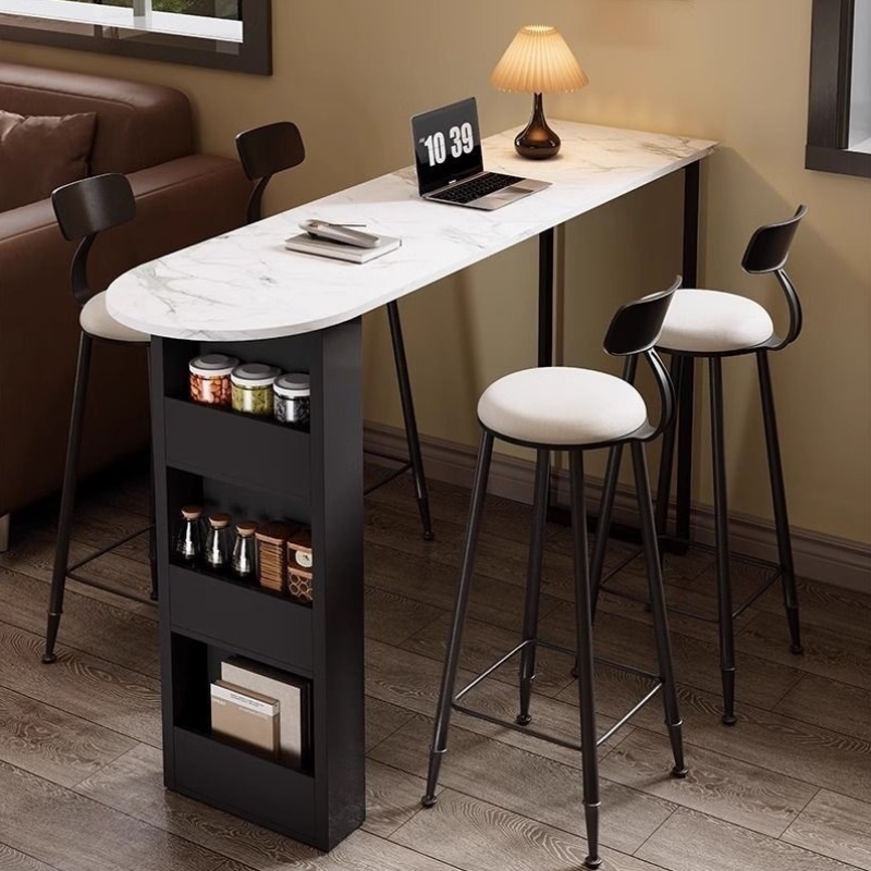 客厅岩板吧台桌家用中古风餐边柜小户型客厅靠墙隔断简约岛台餐桌