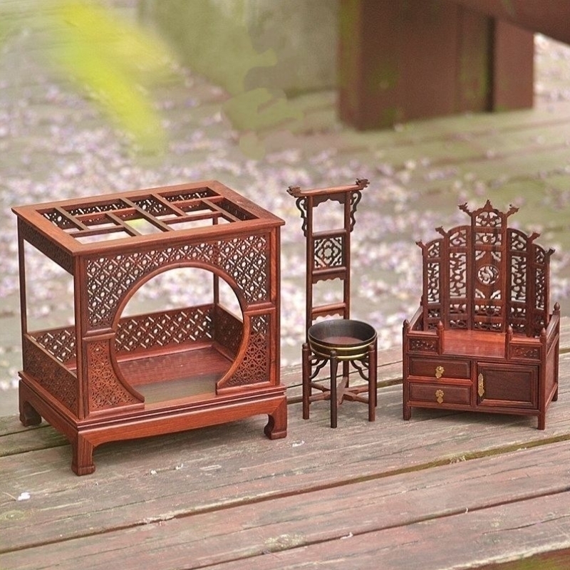 红木微型家具模型迷你实木雕刻椅子红酸枝摆件仿古圈椅官帽椅屏风