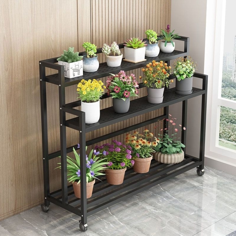 加厚铁艺花架花几阳台多层室内家用移动带轮子花房置物架花盆架子