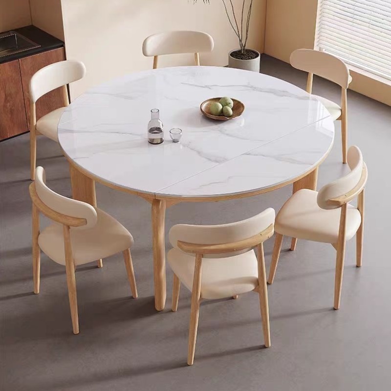 中古风实木餐桌小户型复古风伸缩餐桌椅组合家用方圆两用岩板餐桌