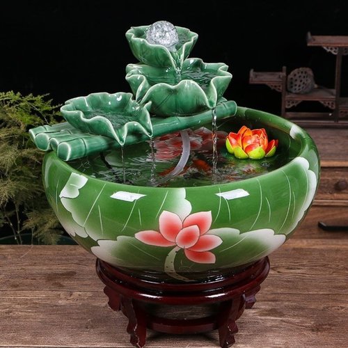 景德镇陶瓷鱼缸客厅喷泉桌面流水鱼缸 家用小型风水鱼缸养鱼盆