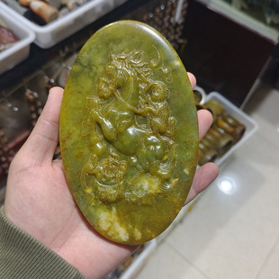 厂家批发古玩杂项仿古做旧岫玉高古玉马上封侯摆件挂件玉器工艺品