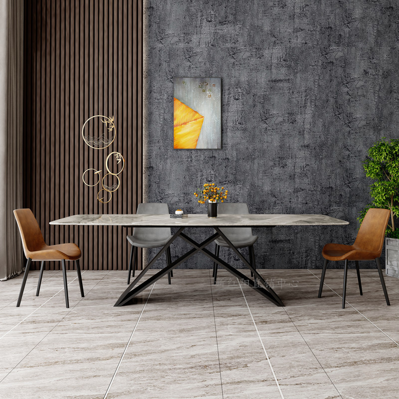 意式极简岩板餐桌椅子组合现代简约家用大小户型饭桌长方形CT820#