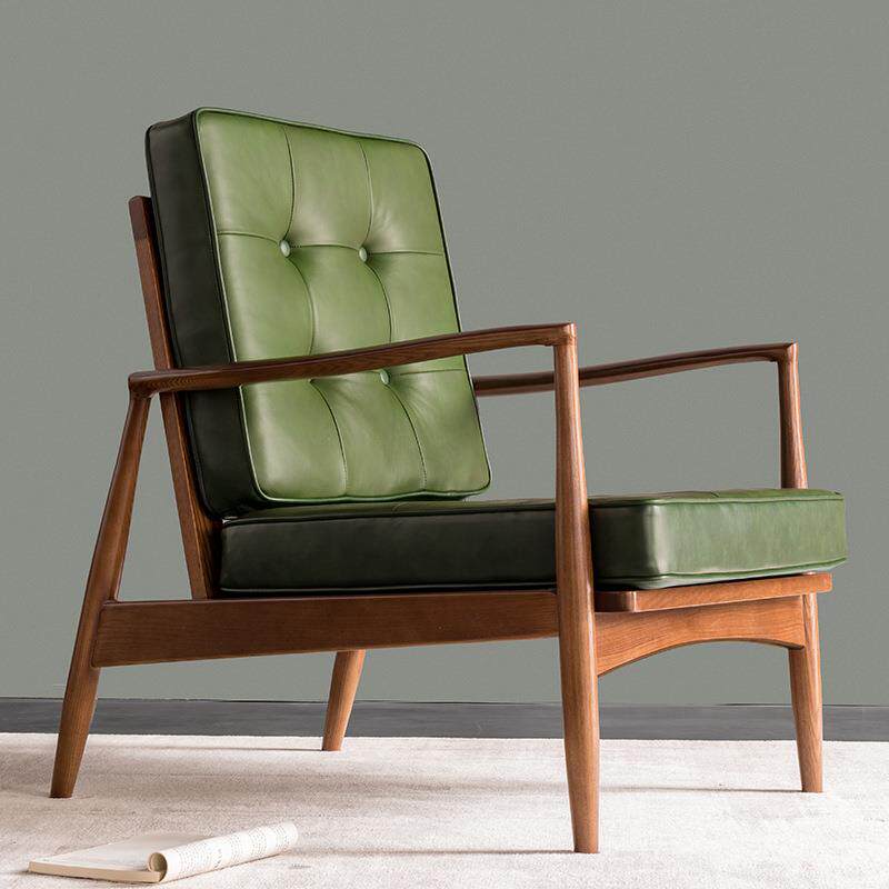 实木皮艺沙发椅中式简约小户型客厅单人休闲椅子靠背扶手沙发组合