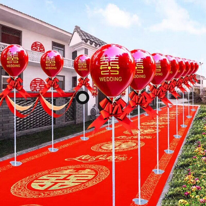 婚礼引路气球布置结婚农村路边装饰婚房路引立柱支架迎宾室外场景
