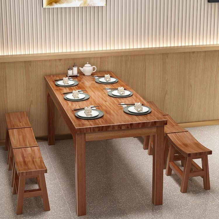 全实木长方形餐桌椅饭店组合面馆大排档小吃店早餐晚餐店简约桌椅