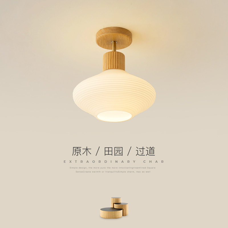 原木风走廊过道灯简约入户玄关吸顶灯北欧创意门厅衣帽间阳台灯具