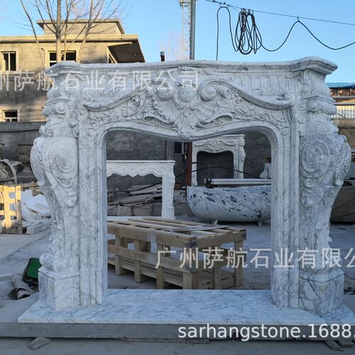 厂家定制法式复古天然大理石壁炉欧式客厅实心石材壁炉架
