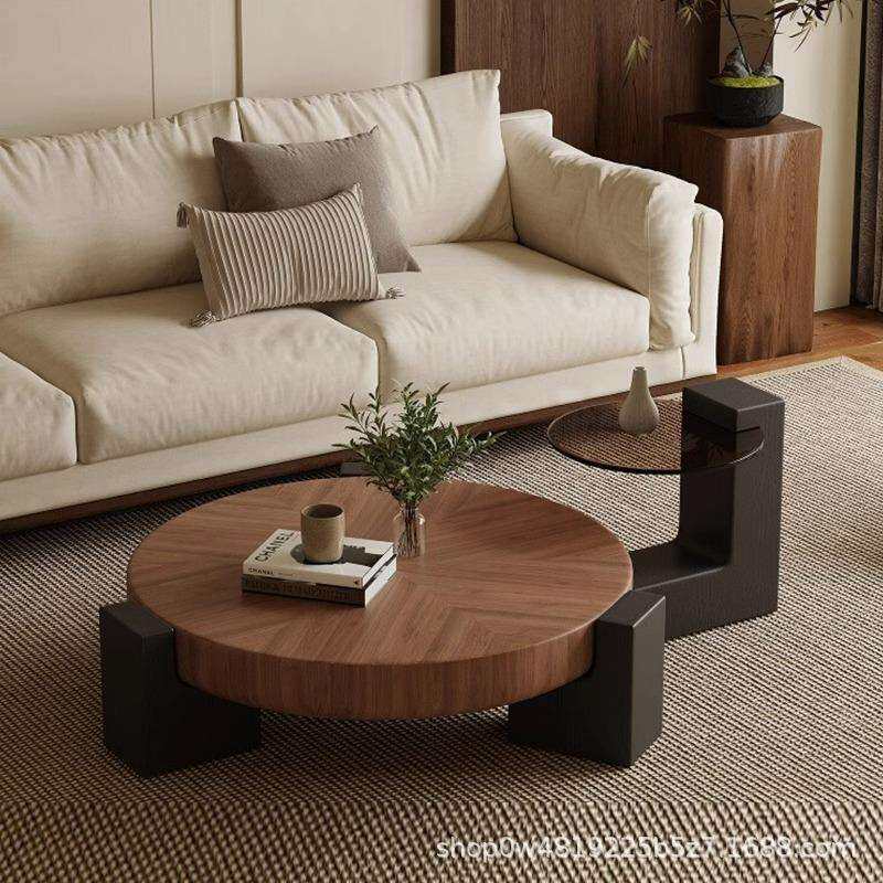 意式极简实木茶几组合客厅高级感设计师款圆形小户型个性茶桌家用