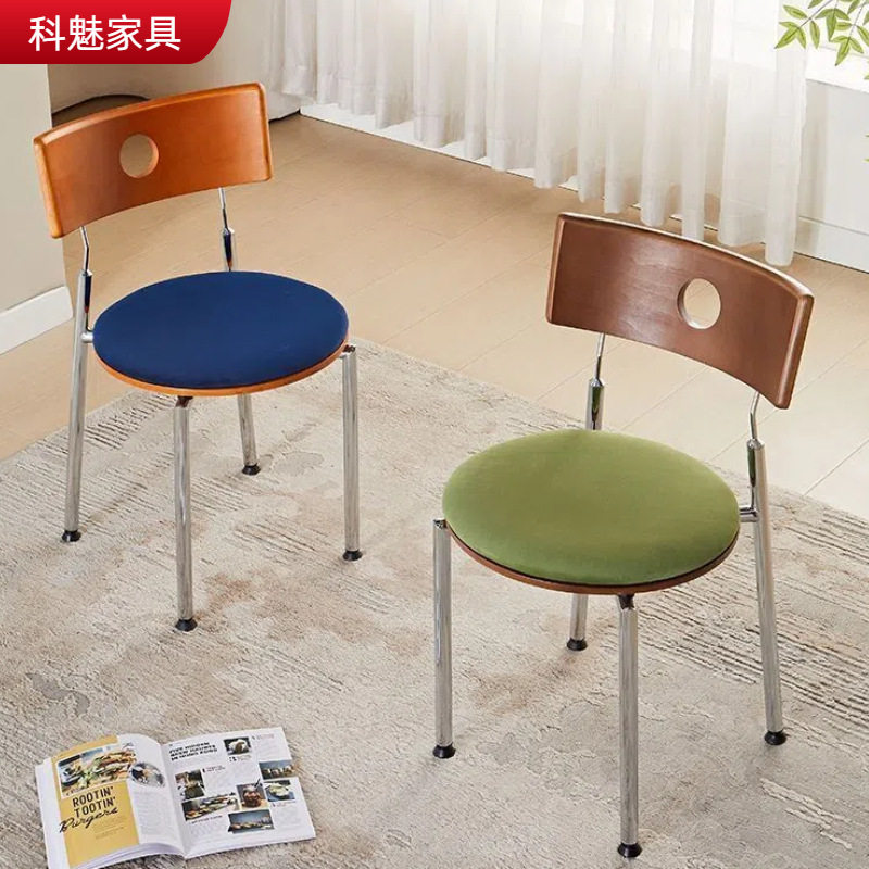 严选中古靠背椅家用餐椅贝塔设计师复古实木椅网红法式镂空铁艺椅