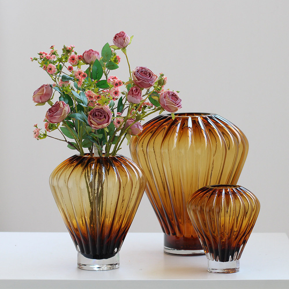创意轻奢竖纹大肚子灯笼玻璃花瓶水培餐桌软装酒店售楼装饰品摆件,电子元器件市场,电线扎带/束线带,淘宝优惠券,粉丝福利购,淘宝优惠卷