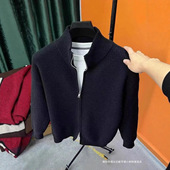 男针织衫 秋冬季 爆款 百搭纯色拉链开衫 修身 毛衣外套男立领半高外搭