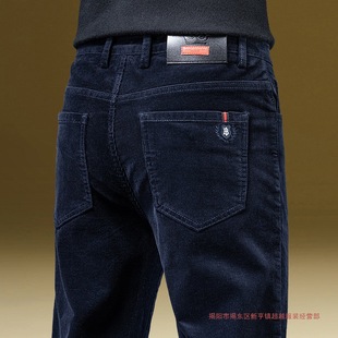 春秋款灯芯绒休闲裤男加绒加厚灯草绒裤高端条绒弹力修身直筒长裤