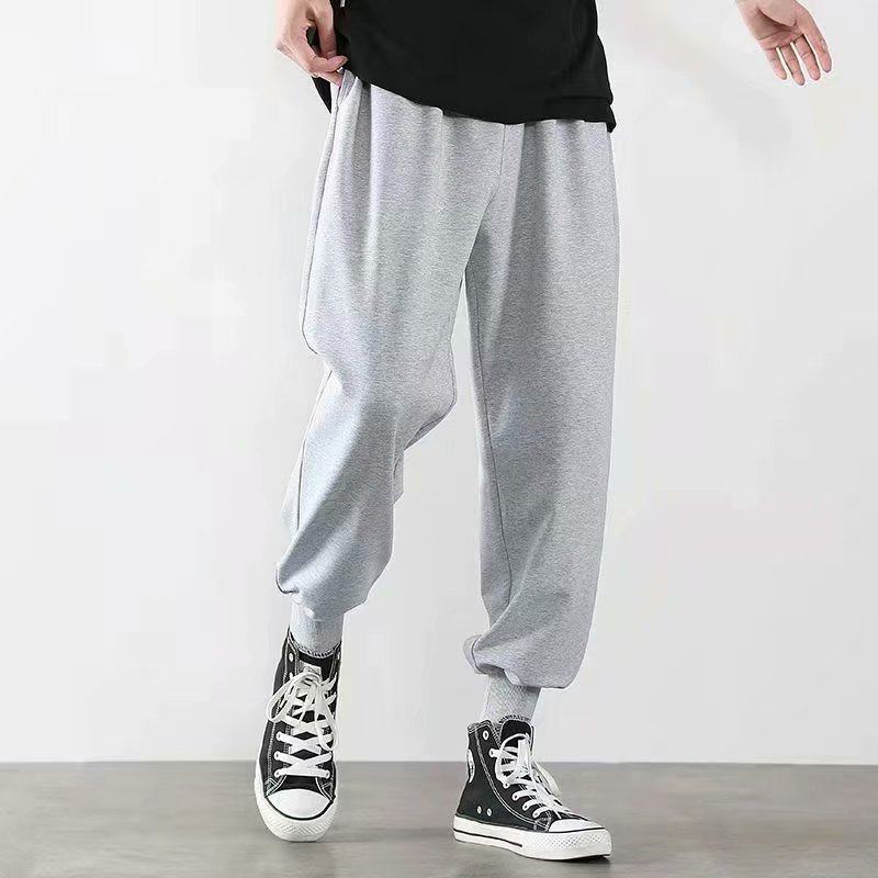 排扣裤子男士韩版潮流束脚运动裤春夏季薄款篮球休闲长裤阔腿卫裤