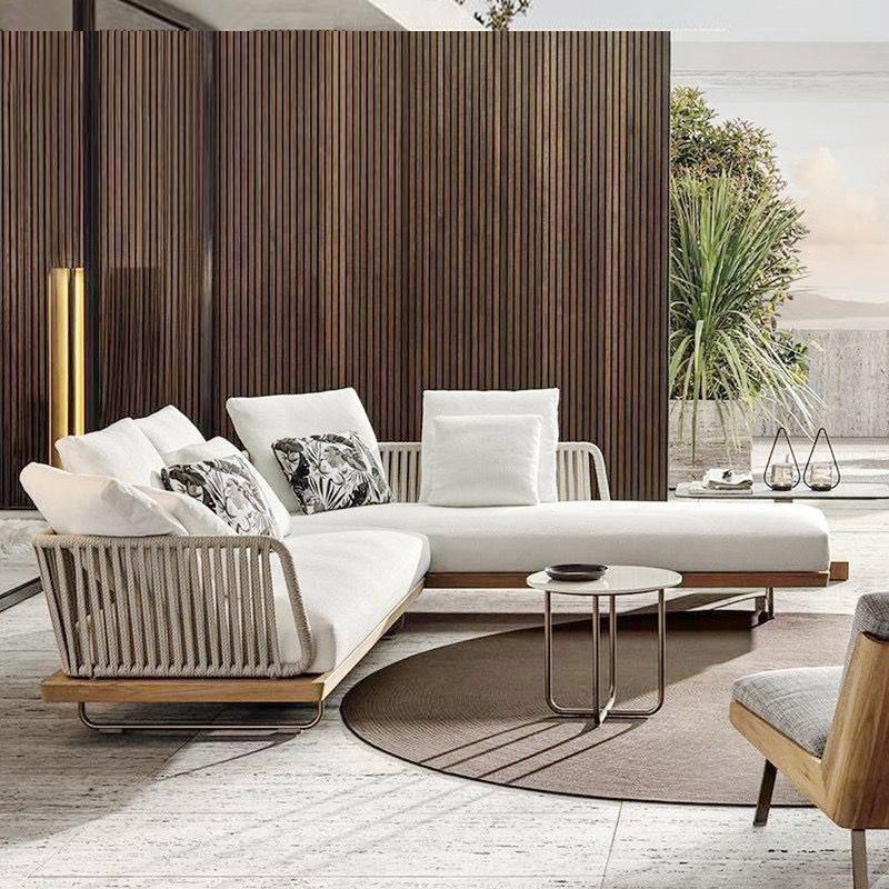 柚木户外沙沙发庭院别墅休闲152闲实木沙发家具外简约休绳编室发