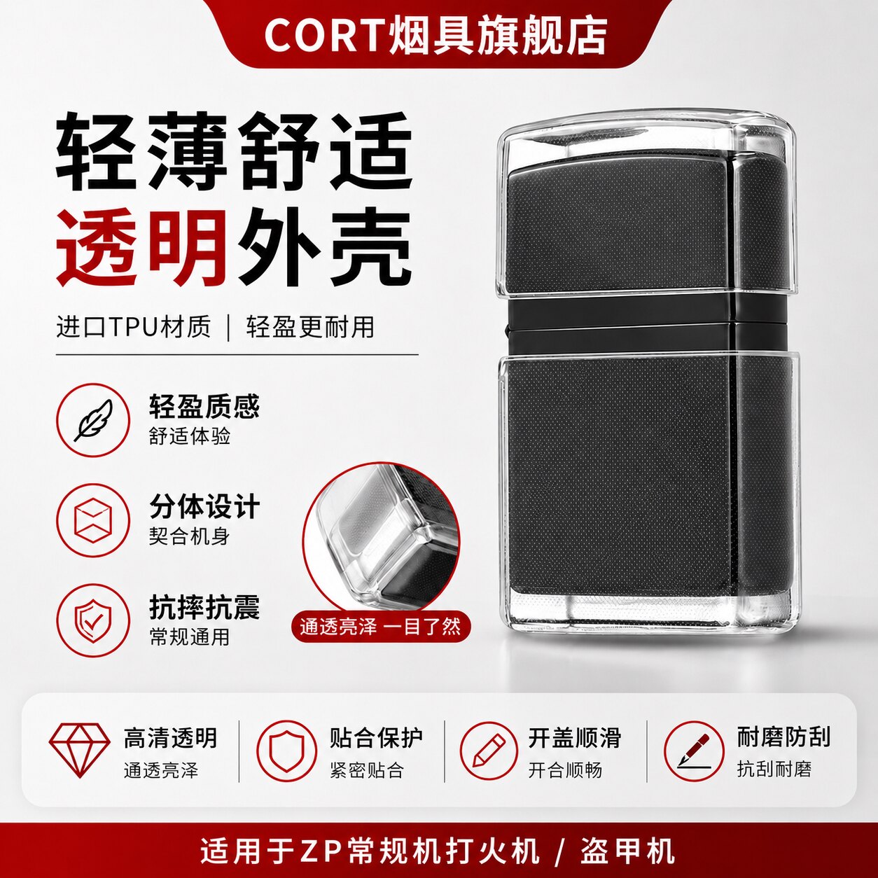 ZIP打火机配件常规机专用保护套 防摔防掉漆防划痕 火机透明壳