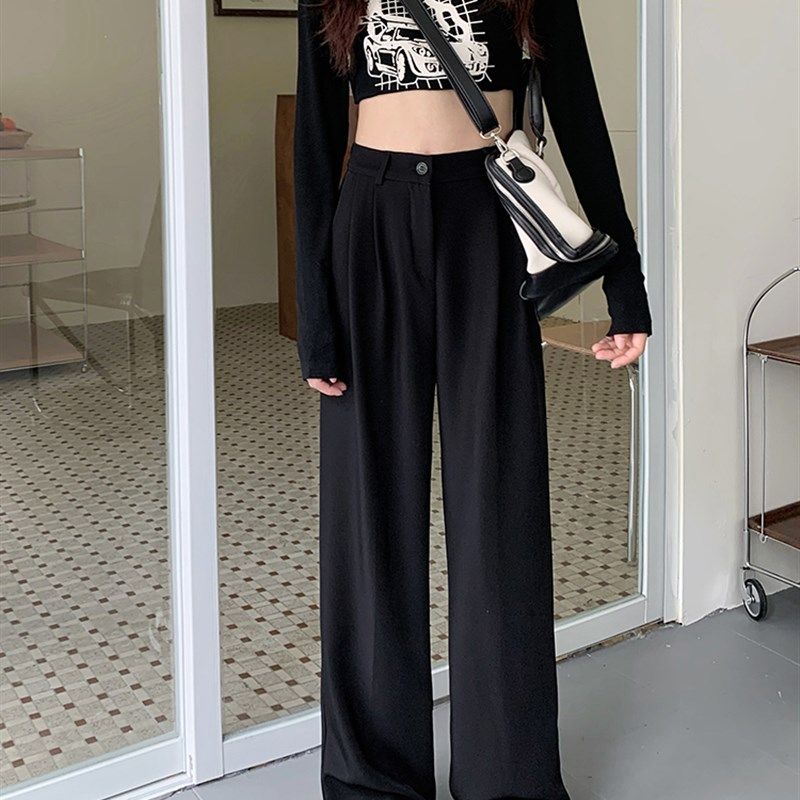 胖mm窄版西装裤女大码春季2023新款胖妹妹宽松显瘦垂感直筒阔腿裤