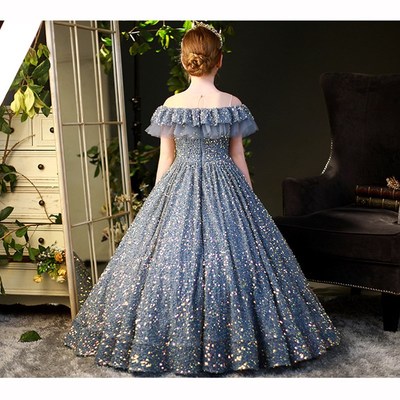 女大童大码礼服亮片公主裙婚纱蓬蓬纱花童走秀小主持人钢琴演出服