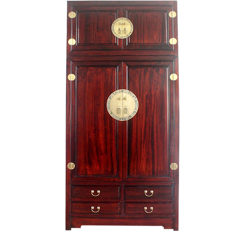 新中式古典大衣柜实木樟木顶箱柜收纳柜全实木衣橱整装衣柜带顶箱