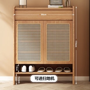 藤编鞋 日式 柜实木门厅玄关柜家用门口北欧橡木置物柜大容量收纳柜