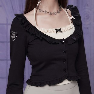 SagiDolls少女斗志 显瘦甜酷 黑色纯欲辣妹挂脖假两件开衫 上衣修身