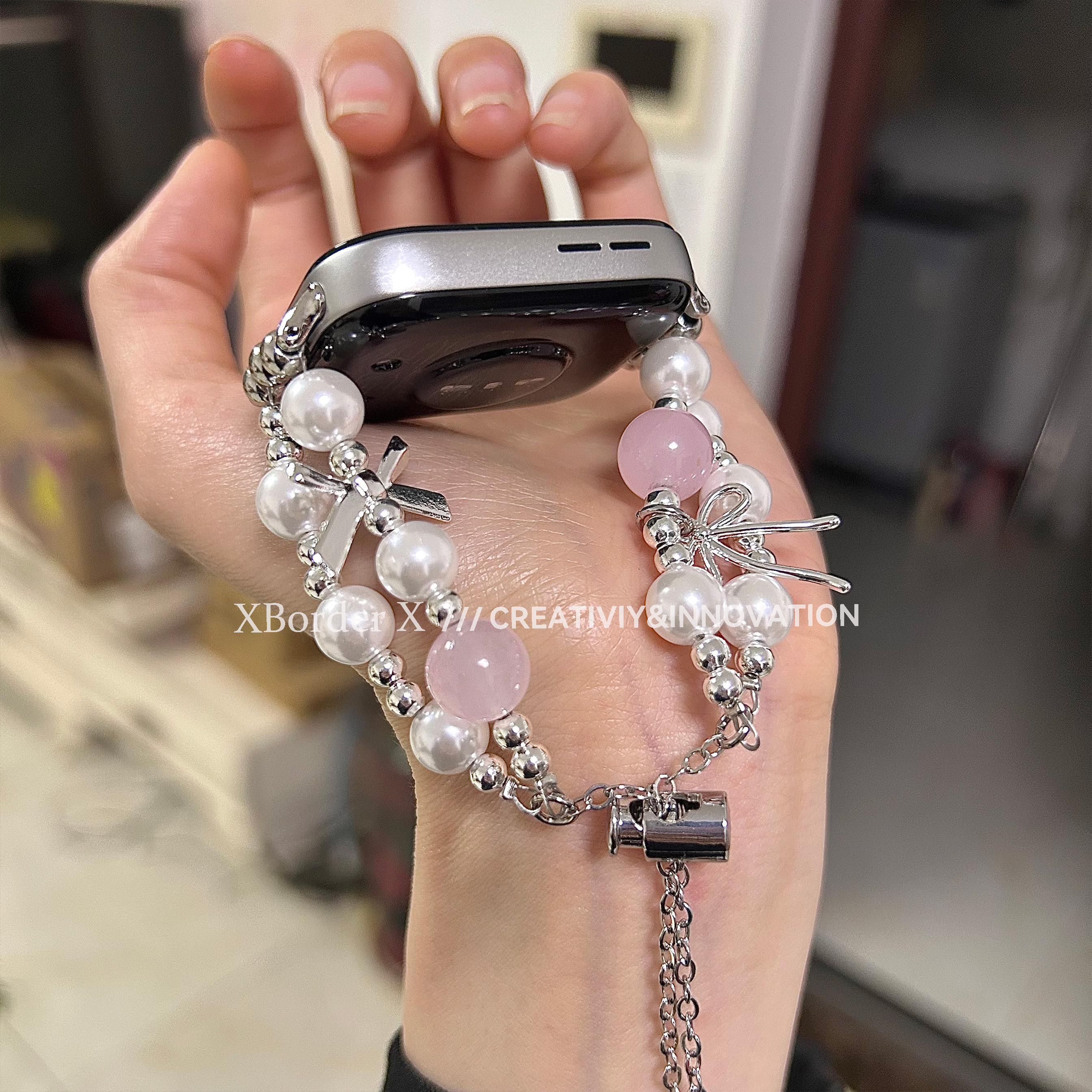 适用华为fit4手表4pro表带蝴蝶结珍珠表链watch Fit三3夏女时尚感