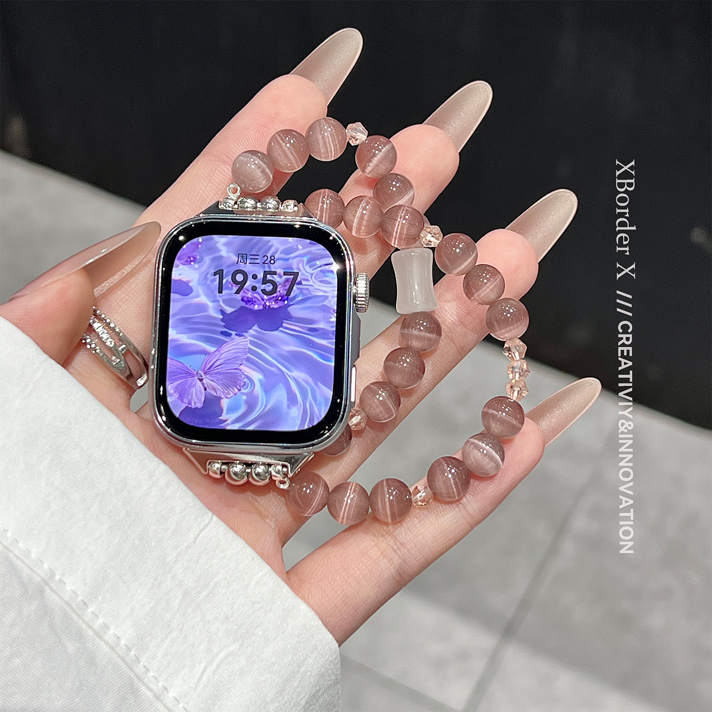 适用华为fit4/4pro手表表带watchFit3新款猫眼丁香紫水晶手链三女