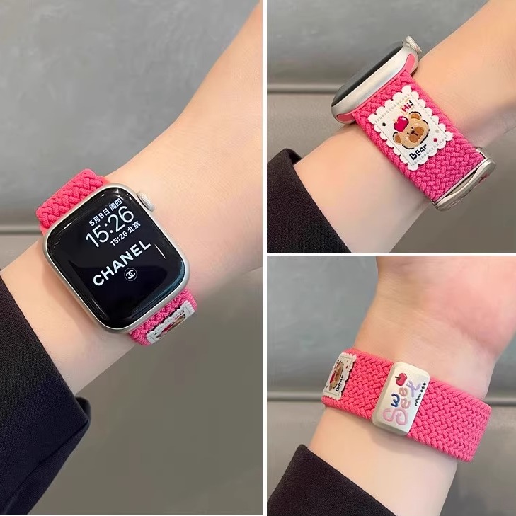 适用苹果iwatch10手表带s987小熊编织磁吸新款夏卡通女时尚男情侣