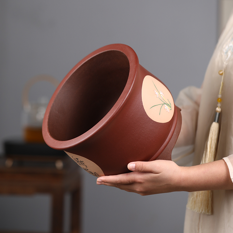 清香阁紫砂 潘涛彩绘镜面圆口花盆 精美室内绿植君子兰盆景桌面花