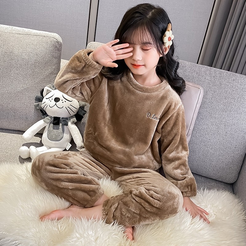 熙南语儿童大人法兰绒睡衣套装珊瑚绒宝宝男孩女童秋冬季家居服裤
