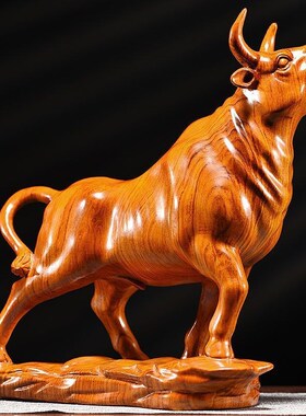 木雕牛摆件动物十二生肖牛黑檀实木牛财运如虹家居客厅装饰工艺礼