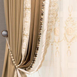 新款 轻奢落地窗阳台 欧式 客厅丝绒布咖啡色卧室遮光法式