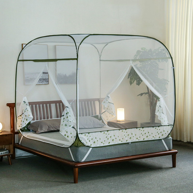 谷今免安装蒙古包蚊帐家用儿童防摔拉链加密三门折叠1.5米1.8m床2