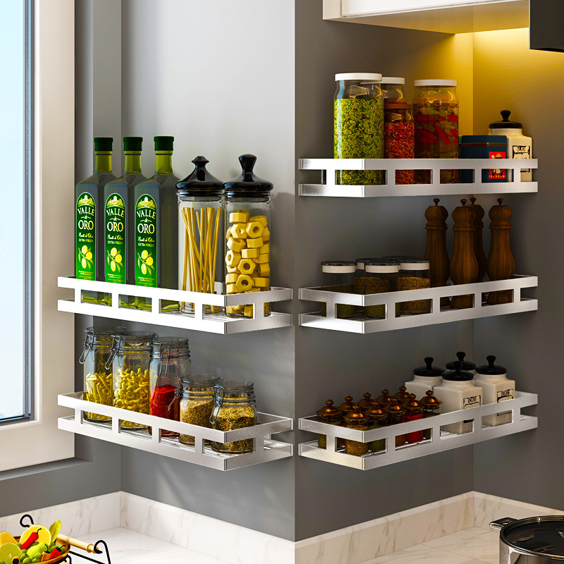 304不锈钢调味料收纳架厨房置物架壁挂式免打孔25/30/35/40/50/60