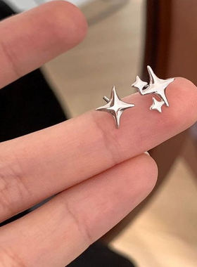 简约睡觉免摘耳钉女小众设计高级感耳环时尚个性不对称星耳饰爆款