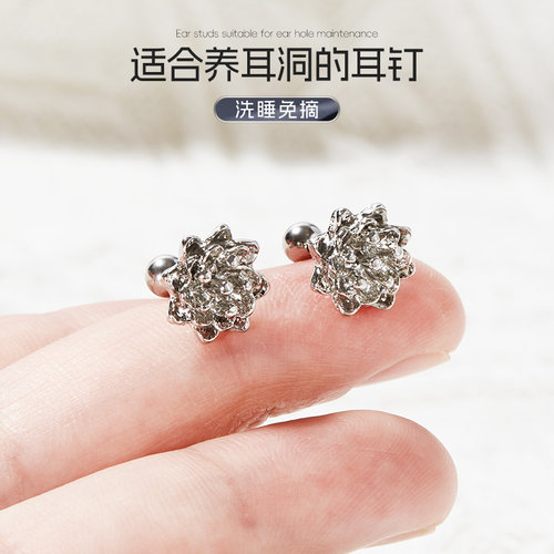经典复古莲花耳钉螺丝拧款耳饰
