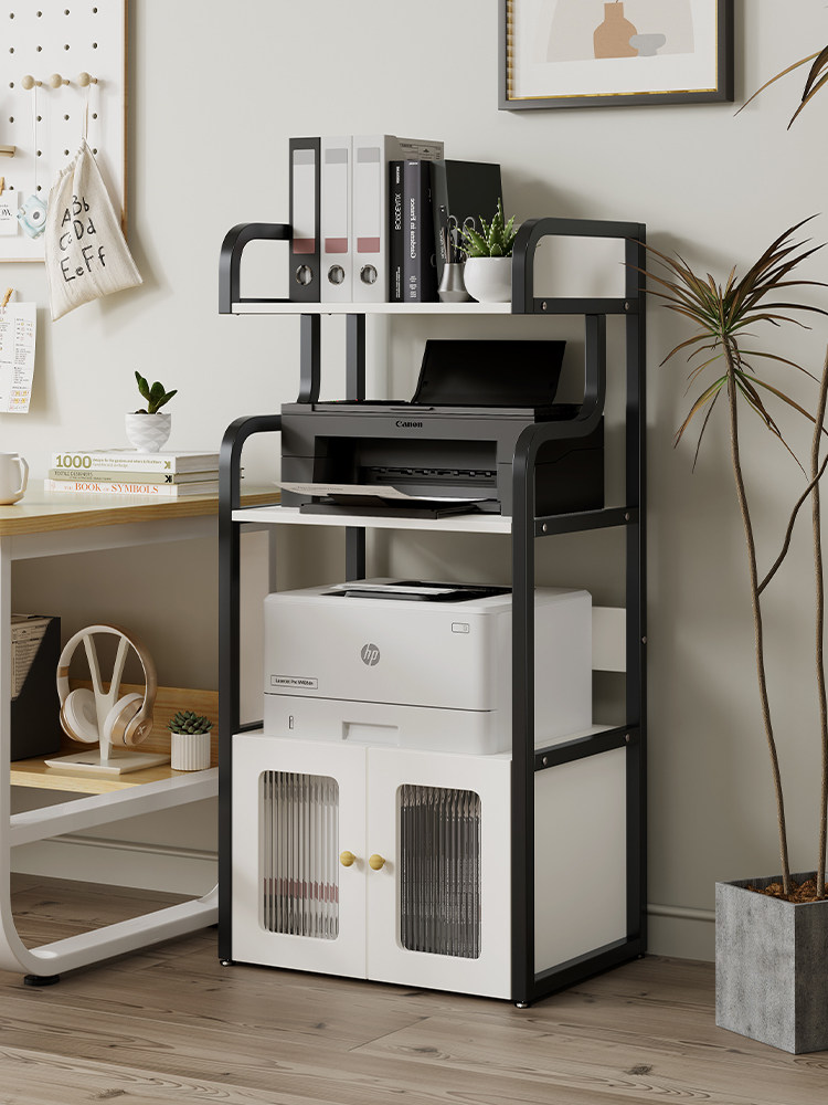 家用打印机置物架落地桌边复印机收纳柜多层收纳架可移动带门柜子