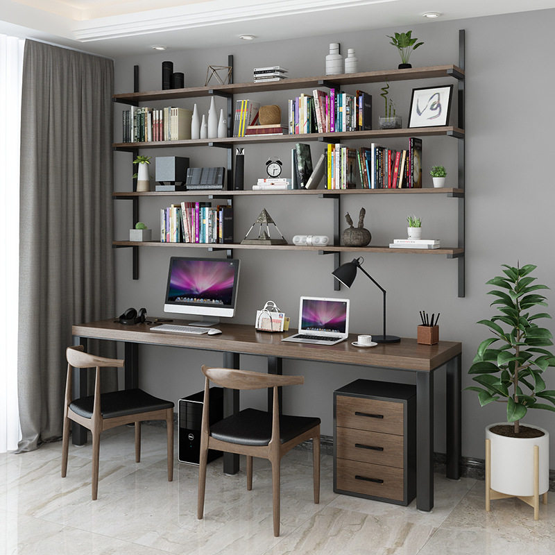实木书桌书架组合台式电脑桌北欧家用卧室写字台简约现代办公桌子