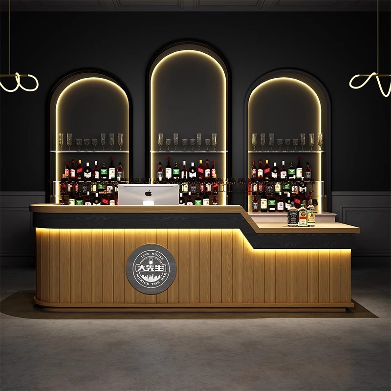 复古风酒吧吧台小酒馆餐饮店收银台台球厅前台接待台转角LOGO