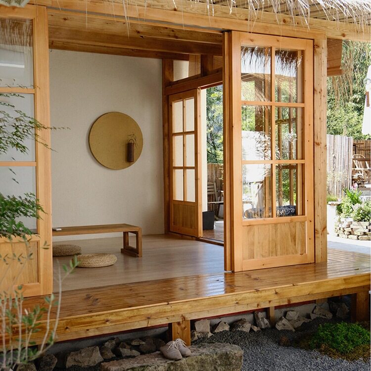 户外庭院防腐木网红茅草小木屋