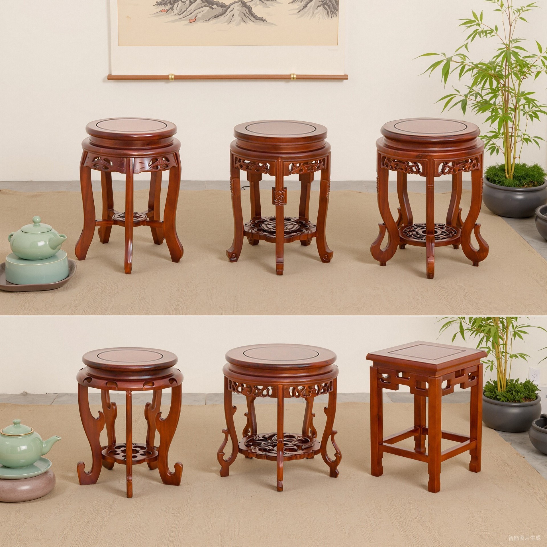 鼓凳实木古筝凳圆凳子中式家用餐桌凳矮凳方凳古典锦瑟跳舞凳子