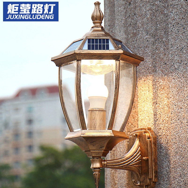 太阳能壁灯led超亮家用免接线户外防水别墅门口花园庭院室外墙灯