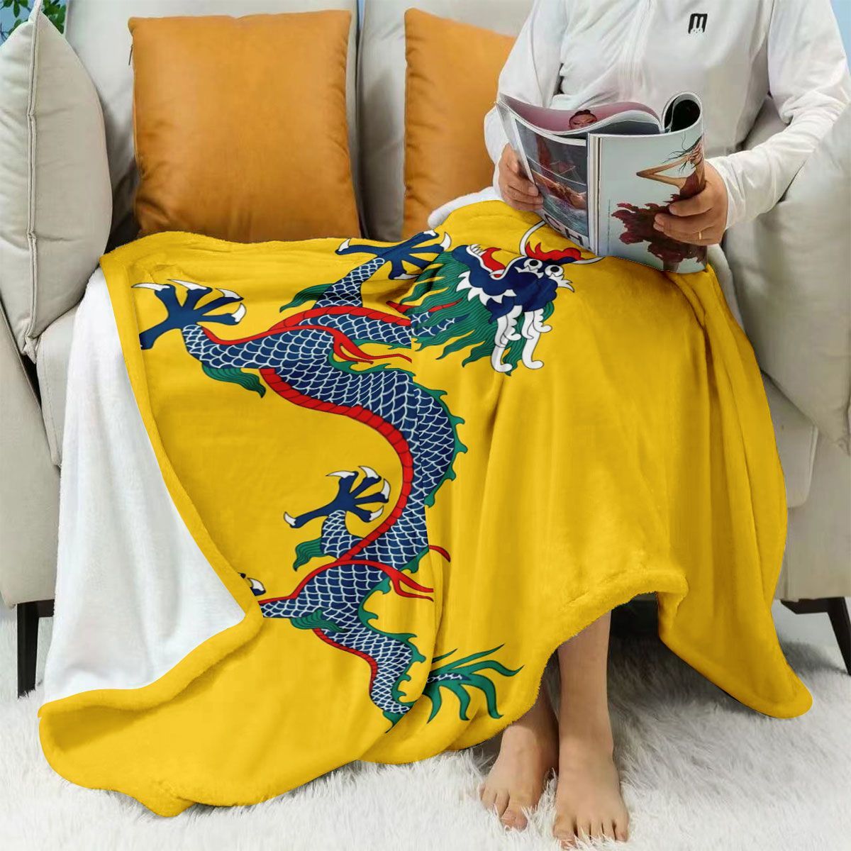 龙旗款法兰绒盖毯专用午休毯午睡新款可机洗时尚潮流加厚盖毯