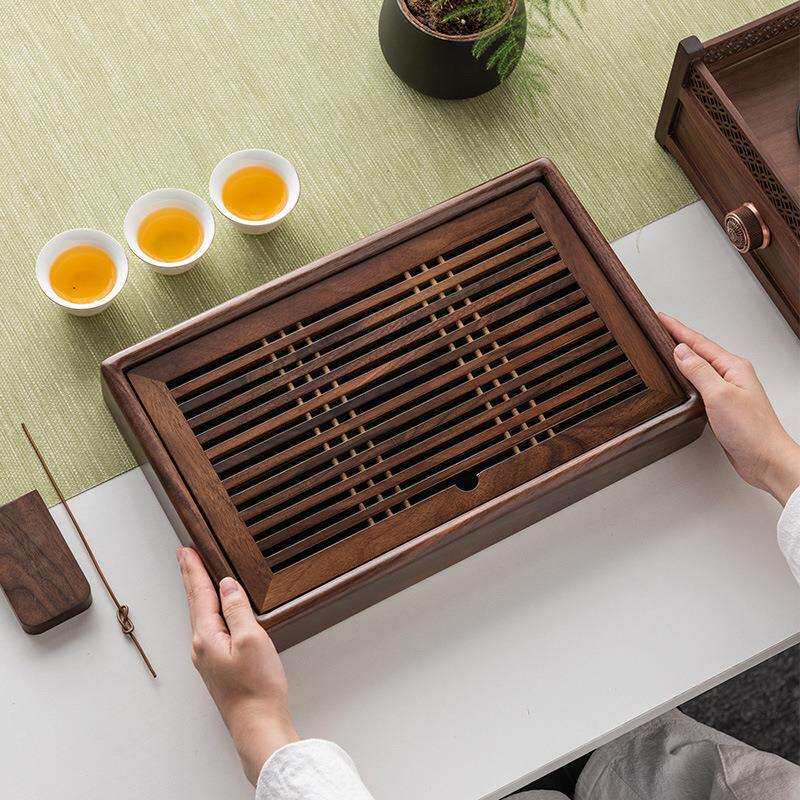 胡桃实木茶盘家用办公储水式小型沥水托盘排水蓄水茶台喝茶干泡盘