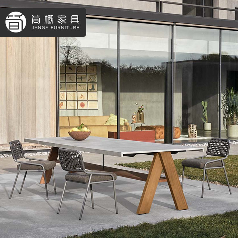 北欧户外庭院桌椅户外花园岩板餐桌椅组合露天酒店民宿长凳套装