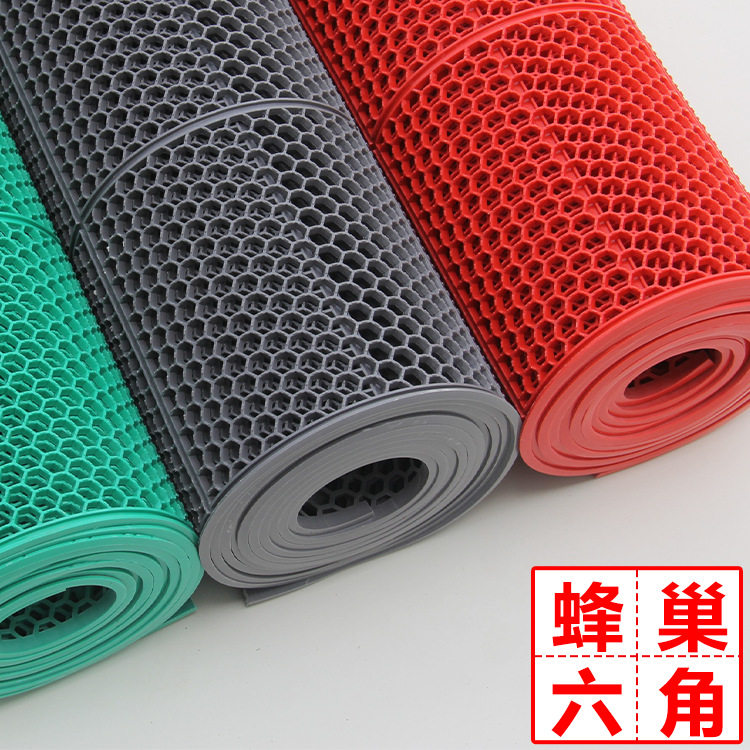 PVC牛筋地垫镂空扁六角蜂巢塑料地毯耐磨防滑防油后厨房酒店脚垫