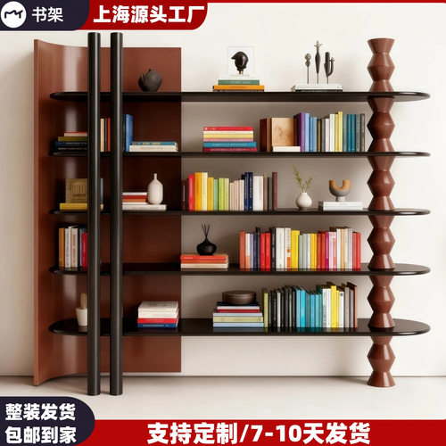 法式烤漆书架实木书柜靠墙置物架现代简约书房展示柜储物柜装修