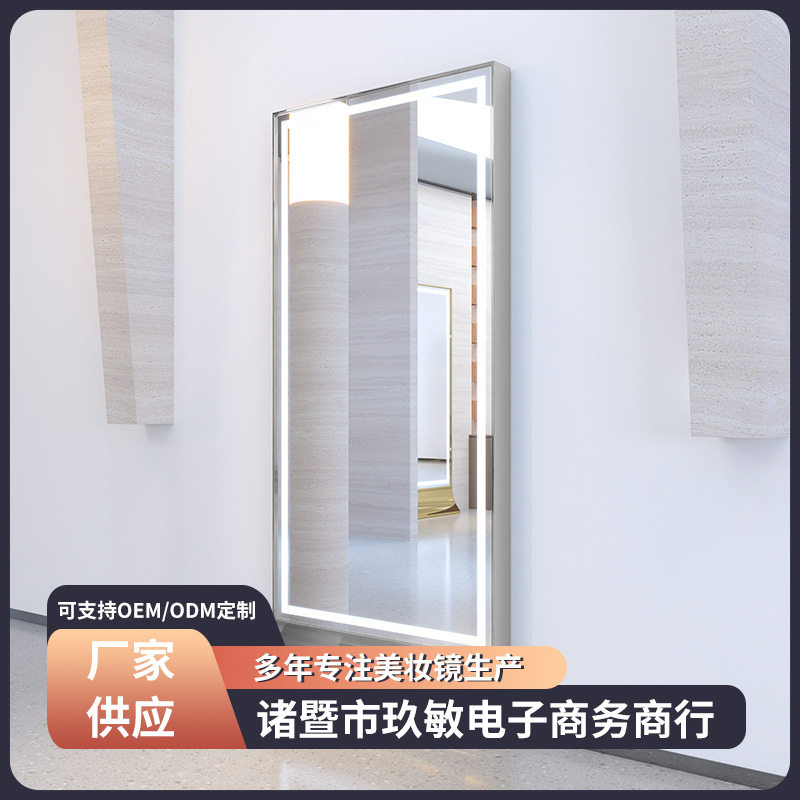新款理发店镜子发廊专用带灯光烫染镜美发店网红美发镜子落地单面