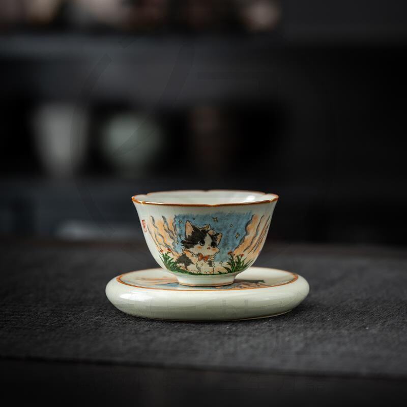 国潮新款主人单杯可养开片专用汝品茗故语功夫喝茶高档茶杯杯杯窑